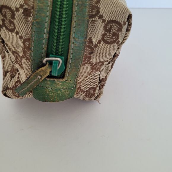 Gucci Logo Vintage Pouch Bag Clutch Zip Small Canvas Leather Beige Green Fair - Picture 6 of 11